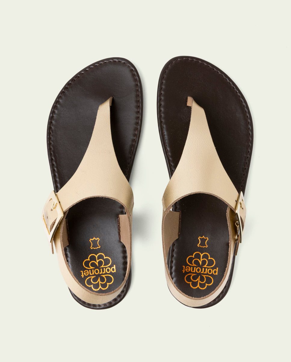 SANDALE PLATE EN CUIR ESCLAVE BOUCLE ANA OR