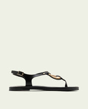 SANDALES PLATES EN CUIR AVEC ORNEMENT AURELIA NOIR