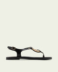 SANDALES PLATES EN CUIR AVEC ORNEMENT AURELIA NOIR