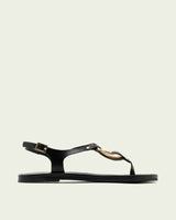 SANDALES PLATES EN CUIR AVEC ORNEMENT AURELIA NOIR