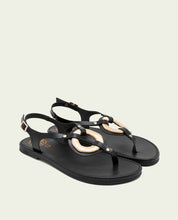 SANDALES PLATES EN CUIR AVEC ORNEMENT AURELIA NOIR