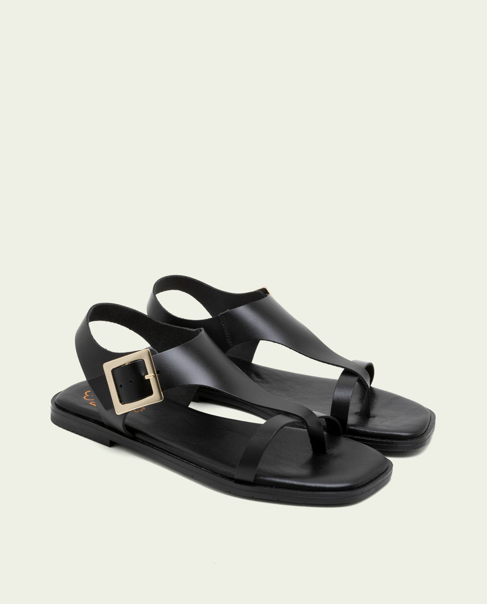 SANDALES PLATES EN CUIR AVEC BOUCLE BERTA NOIR