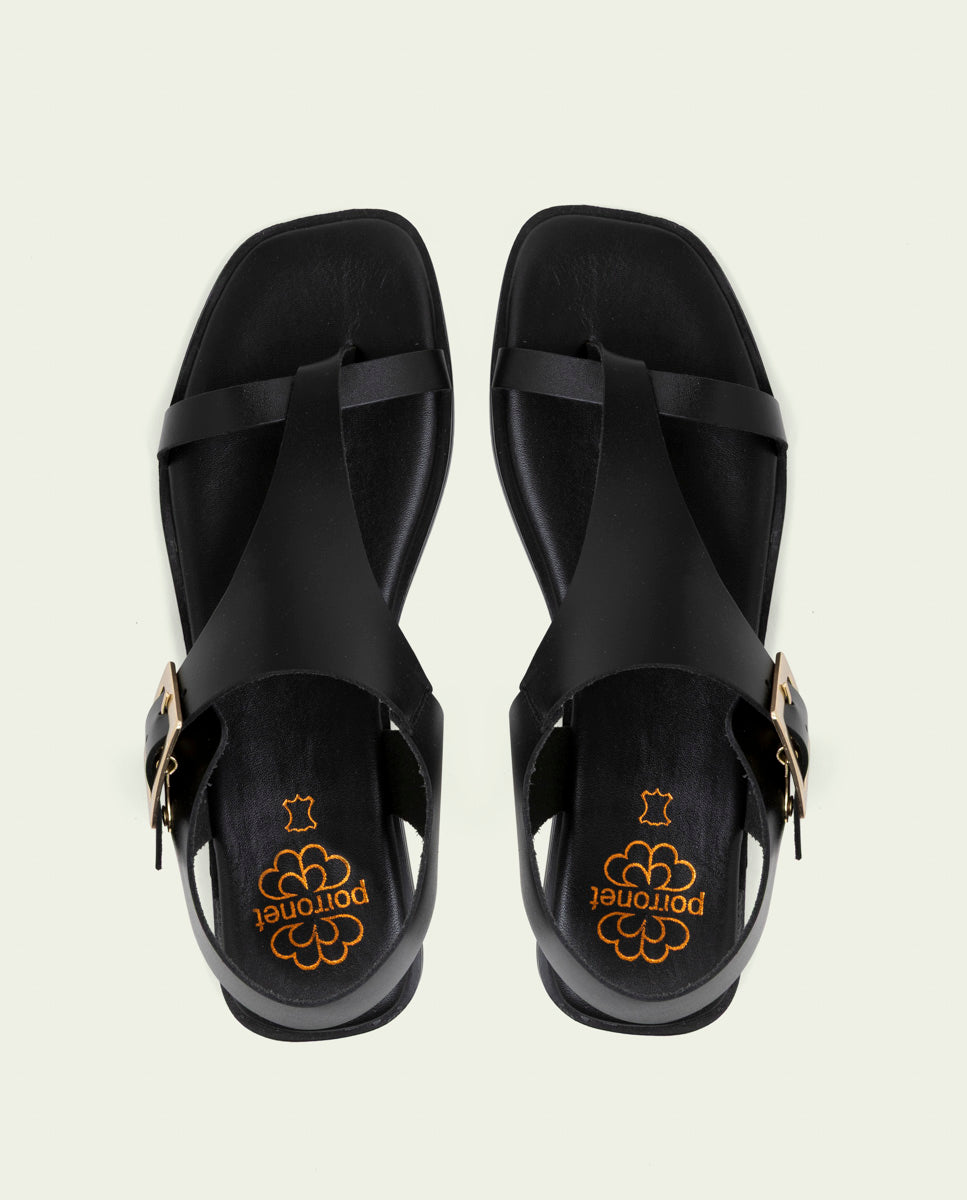 SANDALES PLATES EN CUIR AVEC BOUCLE BERTA NOIR