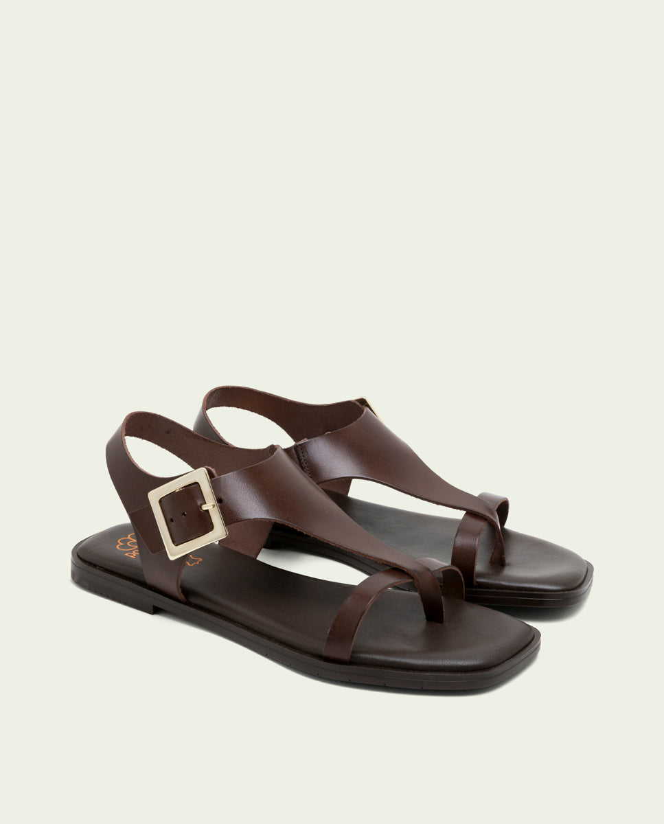 SANDALES PLATES EN CUIR AVEC BOUCLE BERTA MOKA