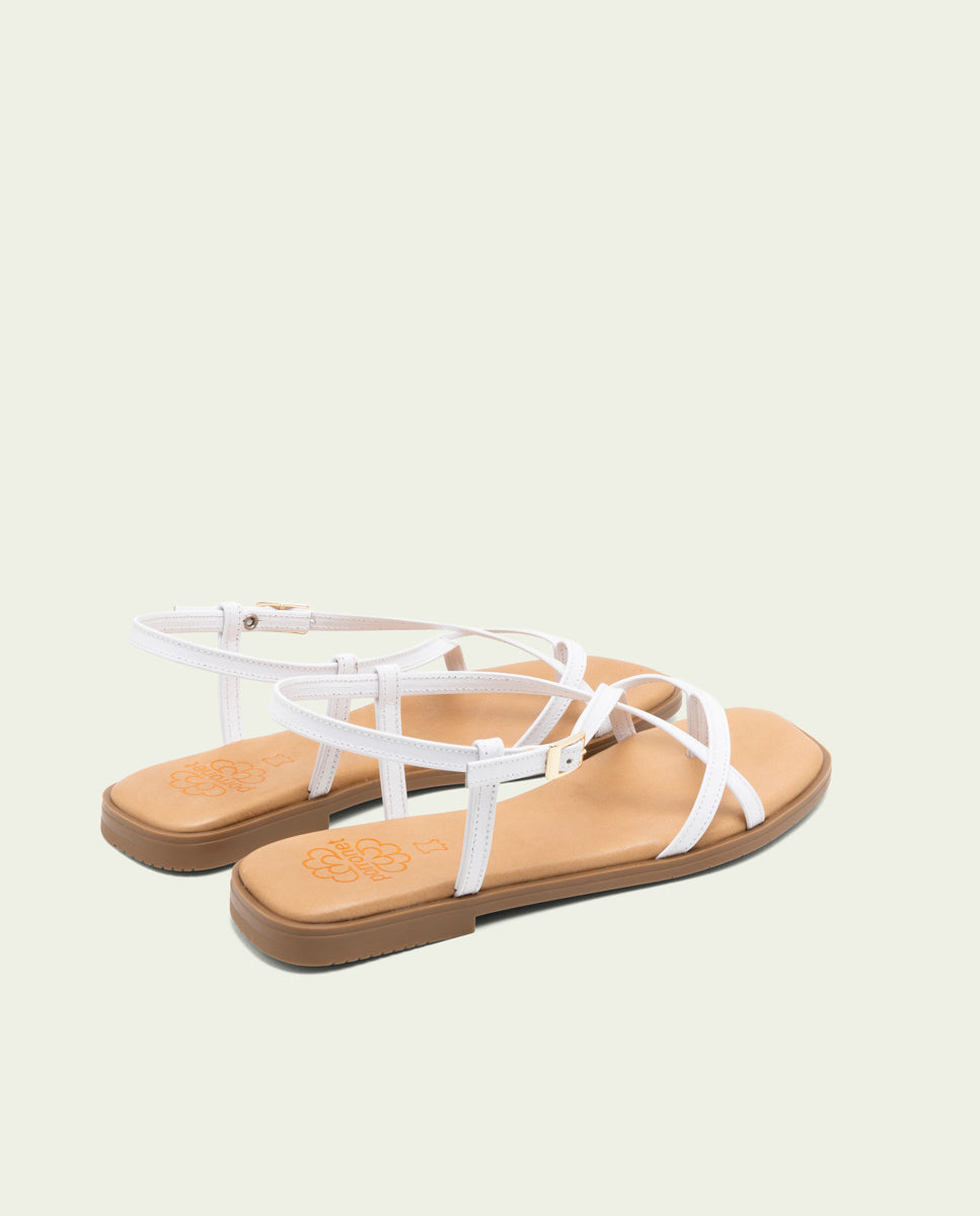 SANDALES PLATES EN CUIR À BRIDES BÁRBARA BLANC