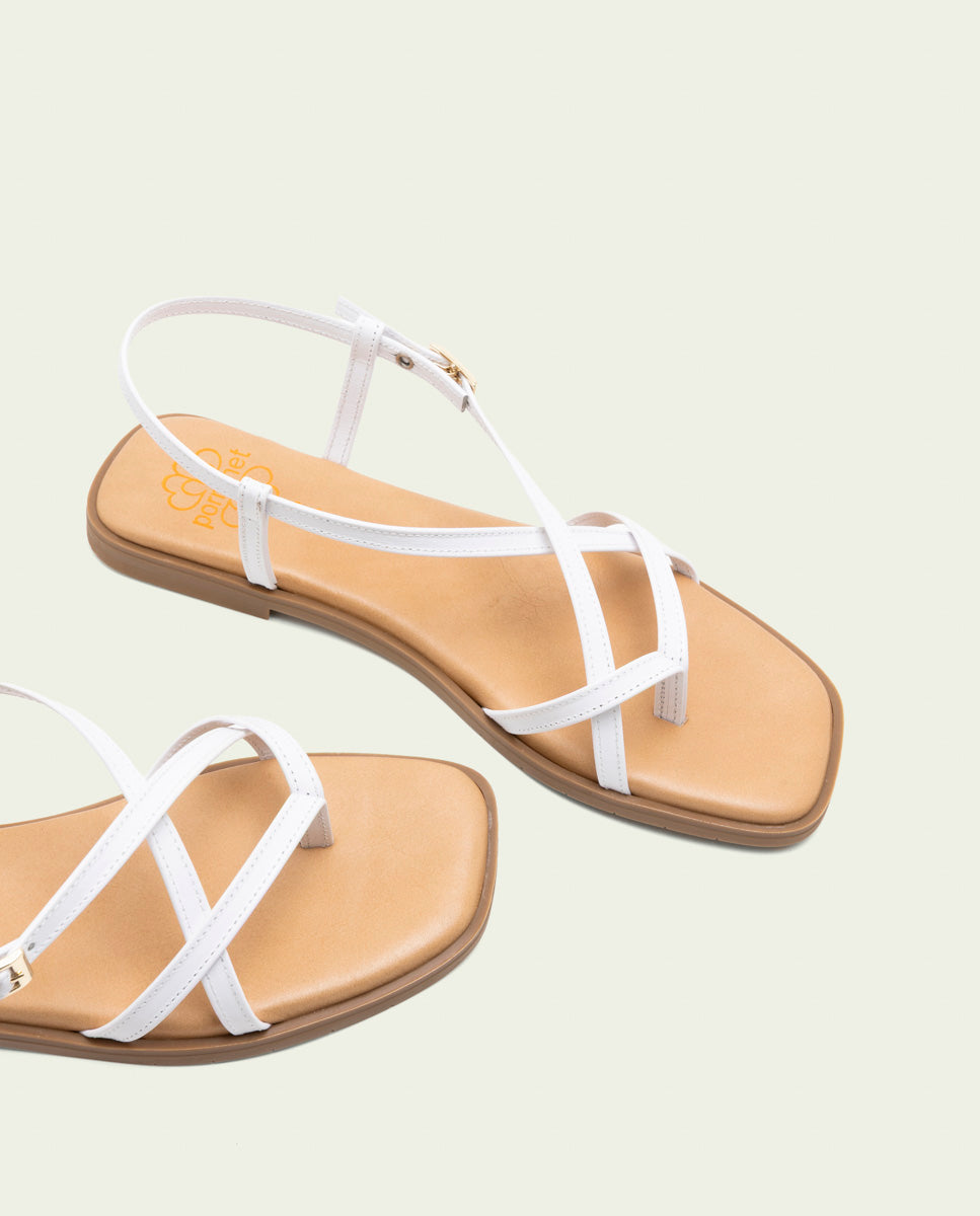 SANDALES PLATES EN CUIR À BRIDES BÁRBARA BLANC