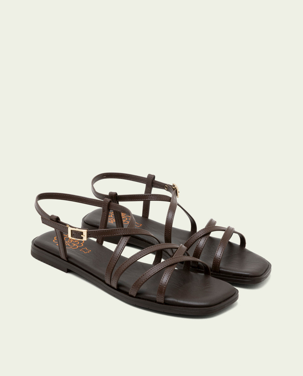 SANDALES PLATES EN CUIR BONNIE MOKA