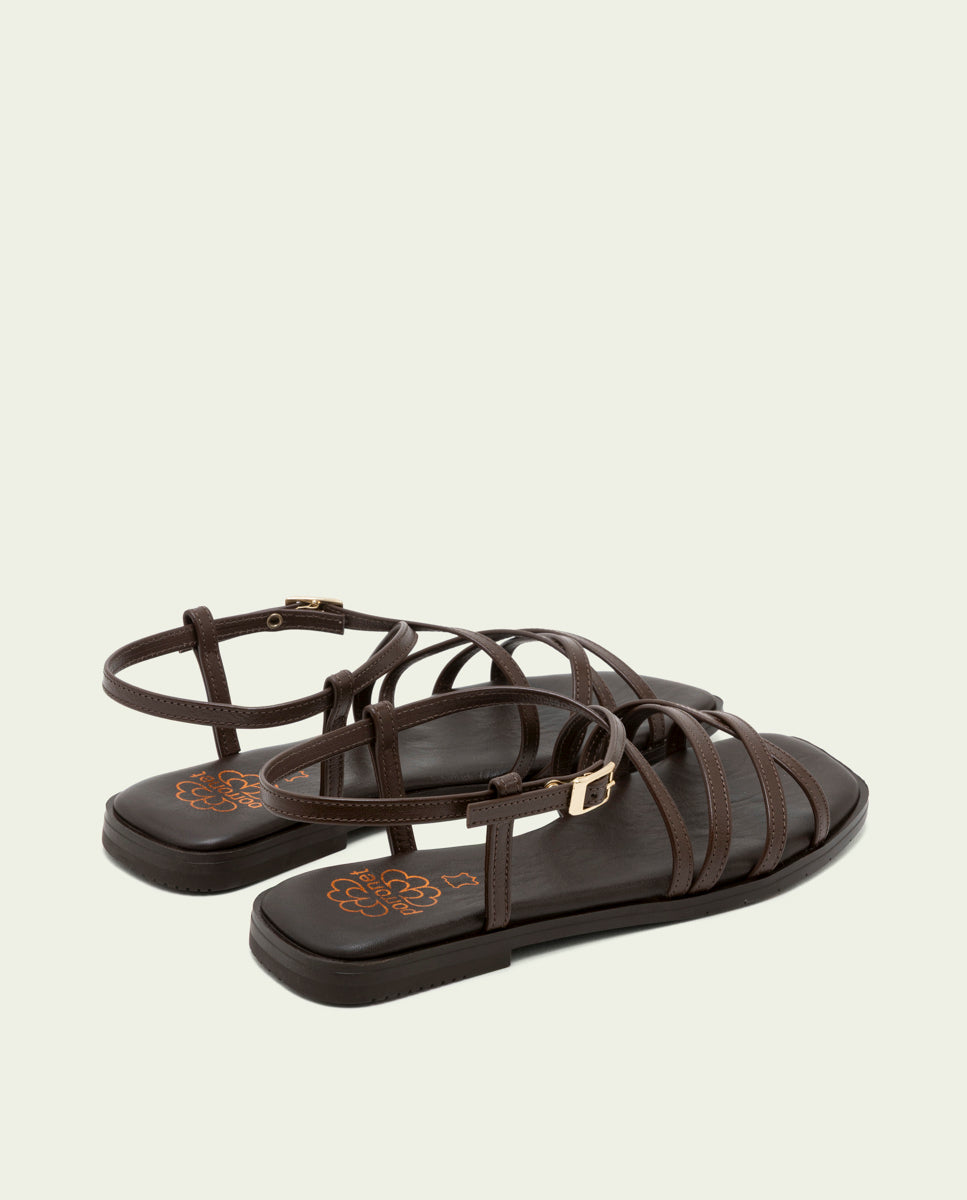 SANDALES PLATES EN CUIR BONNIE MOKA