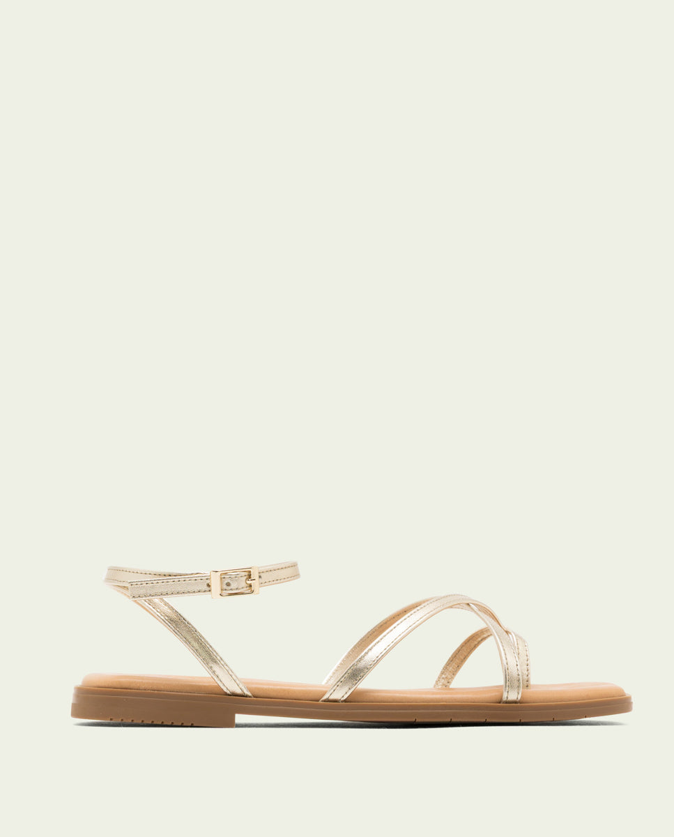 SANDALES PLATES EN CUIR À BRIDES BIANCA ORO