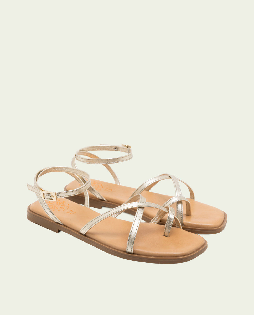 SANDALES PLATES EN CUIR À BRIDES BIANCA ORO