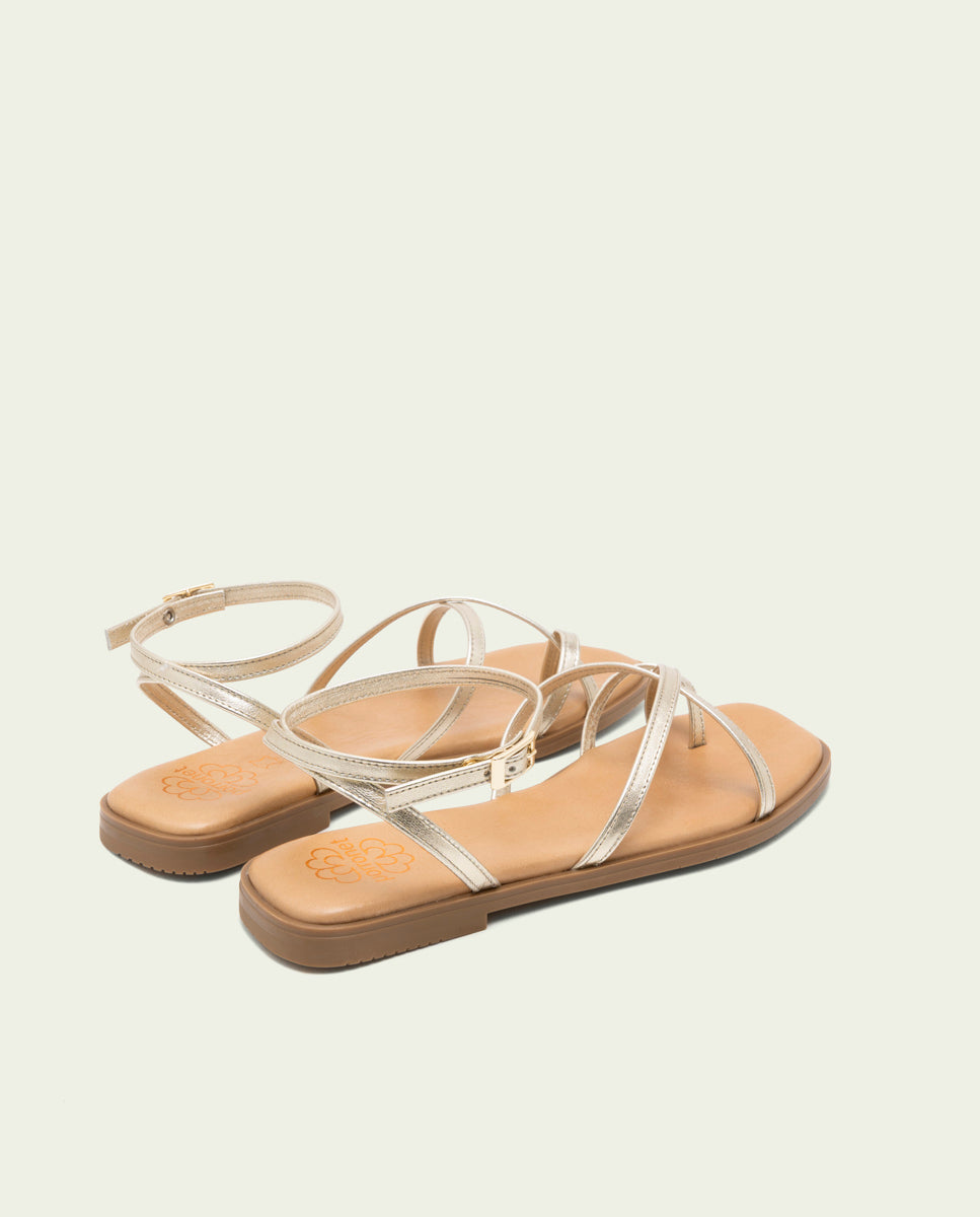 SANDALES PLATES EN CUIR À BRIDES BIANCA ORO