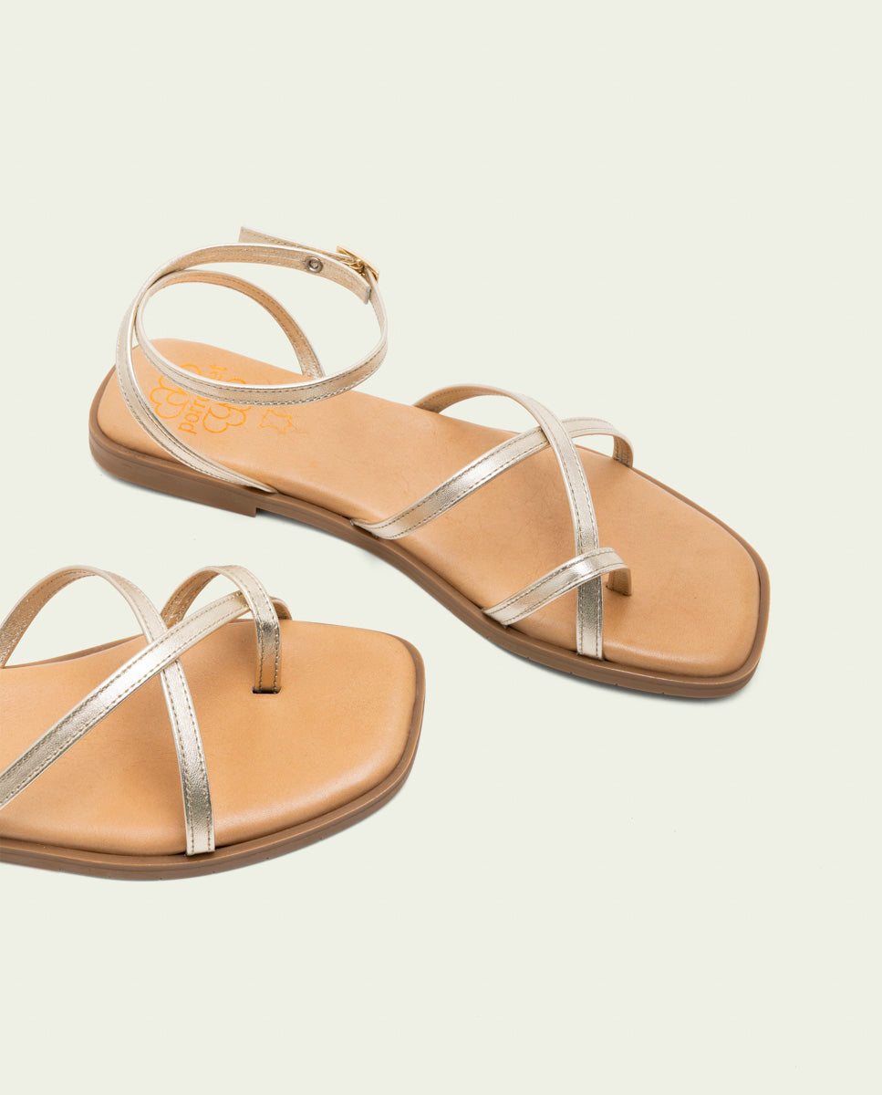 SANDALES PLATES EN CUIR À BRIDES BIANCA ORO