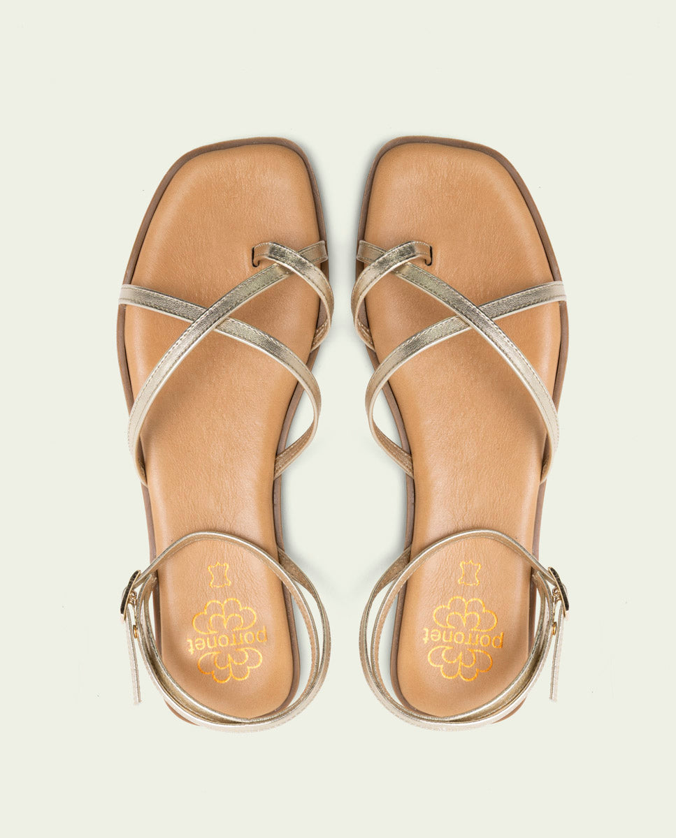 SANDALES PLATES EN CUIR À BRIDES BIANCA ORO