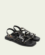 SANDALES PLATES EN CUIR À BRIDES ET CLOUS BLAIR NOIR