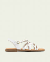 SANDALES PLATES EN CUIR À BRIDES ET CLOUS BLAIR BLANC