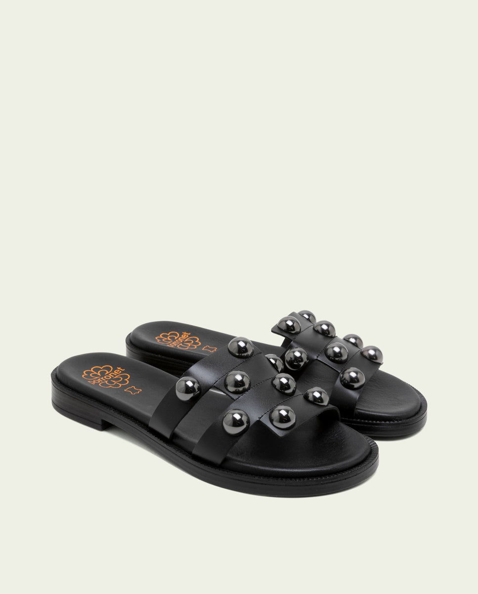 SANDALES EN CUIR À TALONS OUVERTS ET CLOUS CELIA NOIR