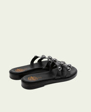 SANDALES EN CUIR À TALONS OUVERTS ET CLOUS CELIA NOIR