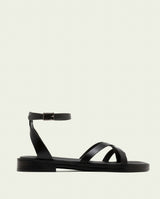 SANDALES PLATES ESCLAVE EN CUIR CECILIA NOIR
