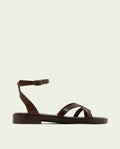 SANDALES PLATES ESCLAVE EN CUIR CECILIA MOKA