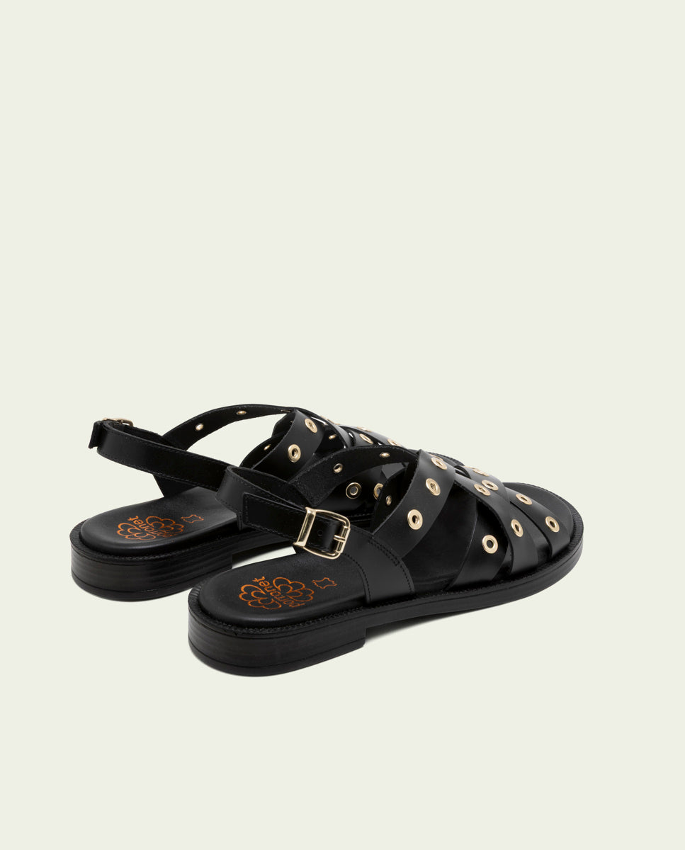SANDALES PLATES EN CUIR À CLOUS CHLOE NOIR