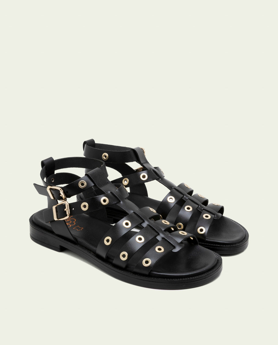 SANDALES PLATES EN CUIR À CLOUS CHLOE NOIR