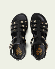 SANDALES PLATES EN CUIR À CLOUS CHLOE NOIR