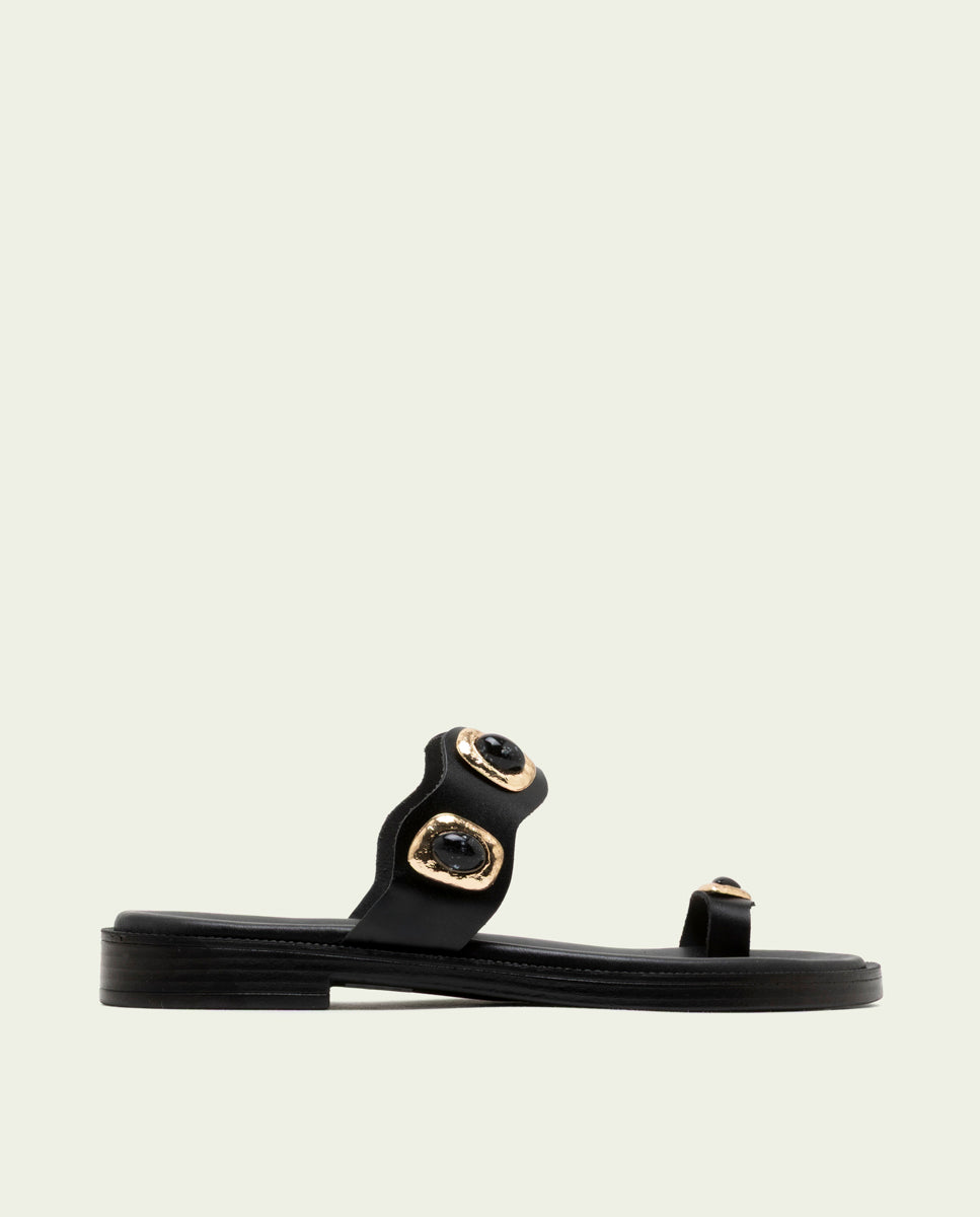 SANDALES PLATES EN CUIR AVEC STRASS EN CUIR CELINE MOKA