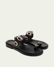 SANDALES PLATES EN CUIR AVEC STRASS EN CUIR CELINE MOKA