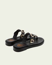 SANDALES PLATES EN CUIR AVEC STRASS EN CUIR CELINE MOKA
