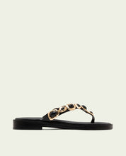 SANDALES PLATES EN CUIR ESCLAVA AVEC STRASS CARMEN NOIR