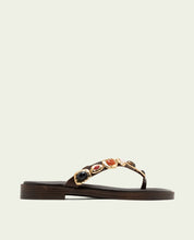 SANDALES PLATES EN CUIR ESCLAVA AVEC STRASS CARMEN NOIR