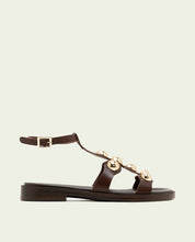SANDALES PLATES EN CUIR ESCLAVA AVEC STRASS CARMEN MOKA