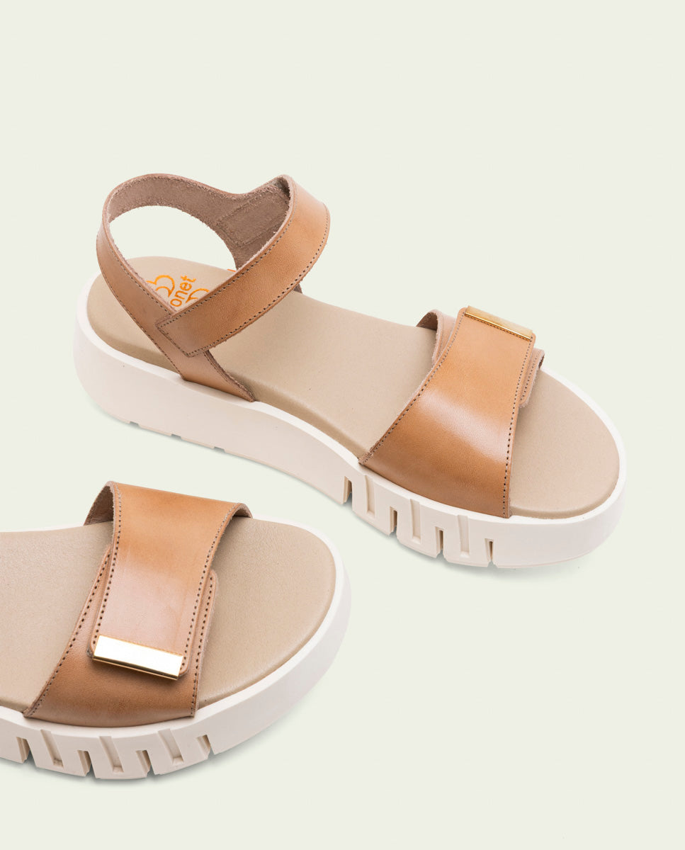 SANDALES À TALONS COMPENSÉS EN CUIR DILARA TAUPE