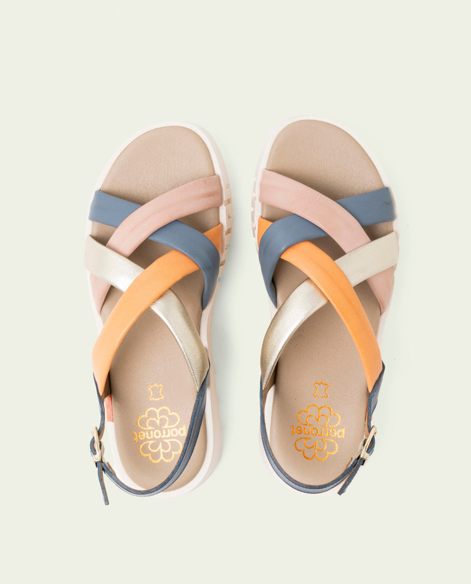 SANDALES À TALONS COMPENSÉS EN CUIR DANIELA BLEU COLORES