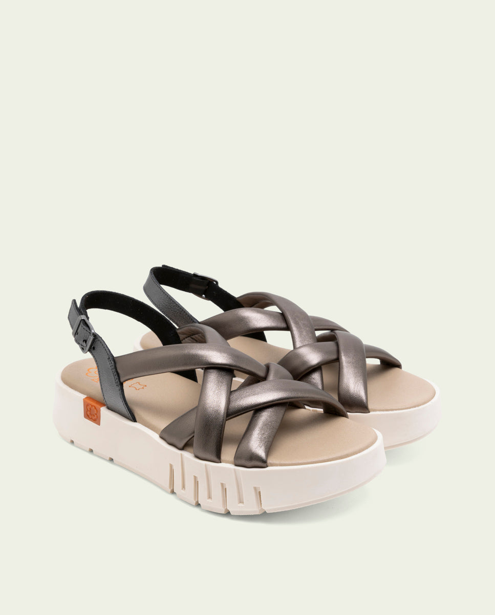 SANDALES À TALONS COMPENSÉS EN CUIR DANIELA PLOMO