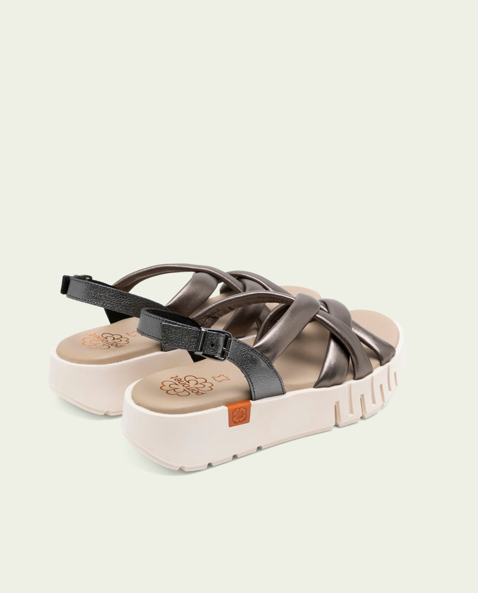 SANDALES À TALONS COMPENSÉS EN CUIR DANIELA PLOMO
