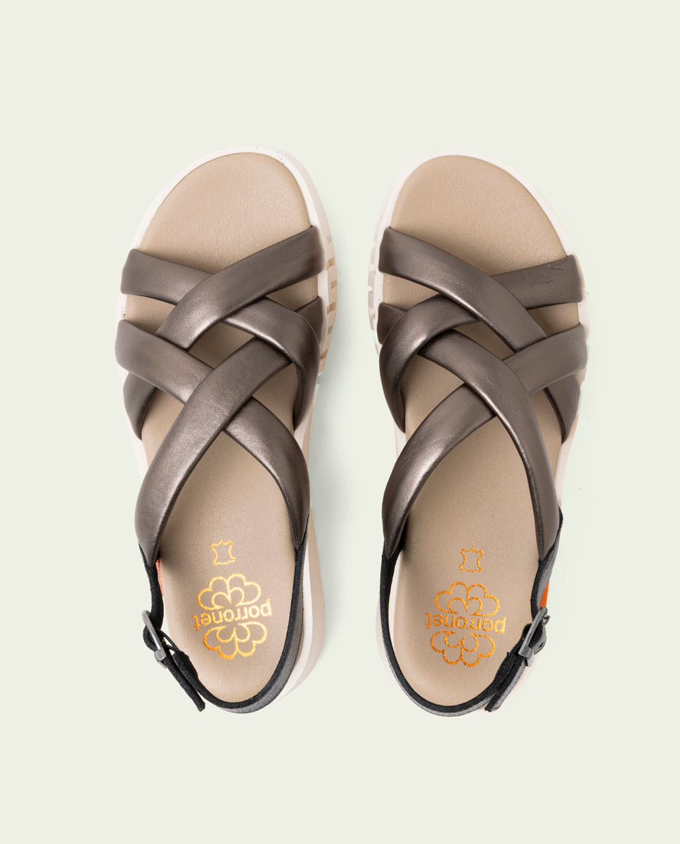 SANDALES À TALONS COMPENSÉS EN CUIR DANIELA PLOMO