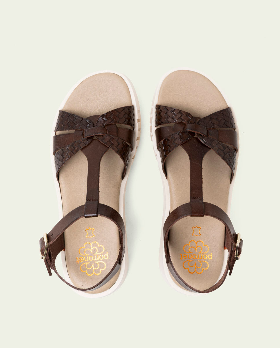SANDALES À TALONS COMPENSÉS EN CUIR DULCE MOKA