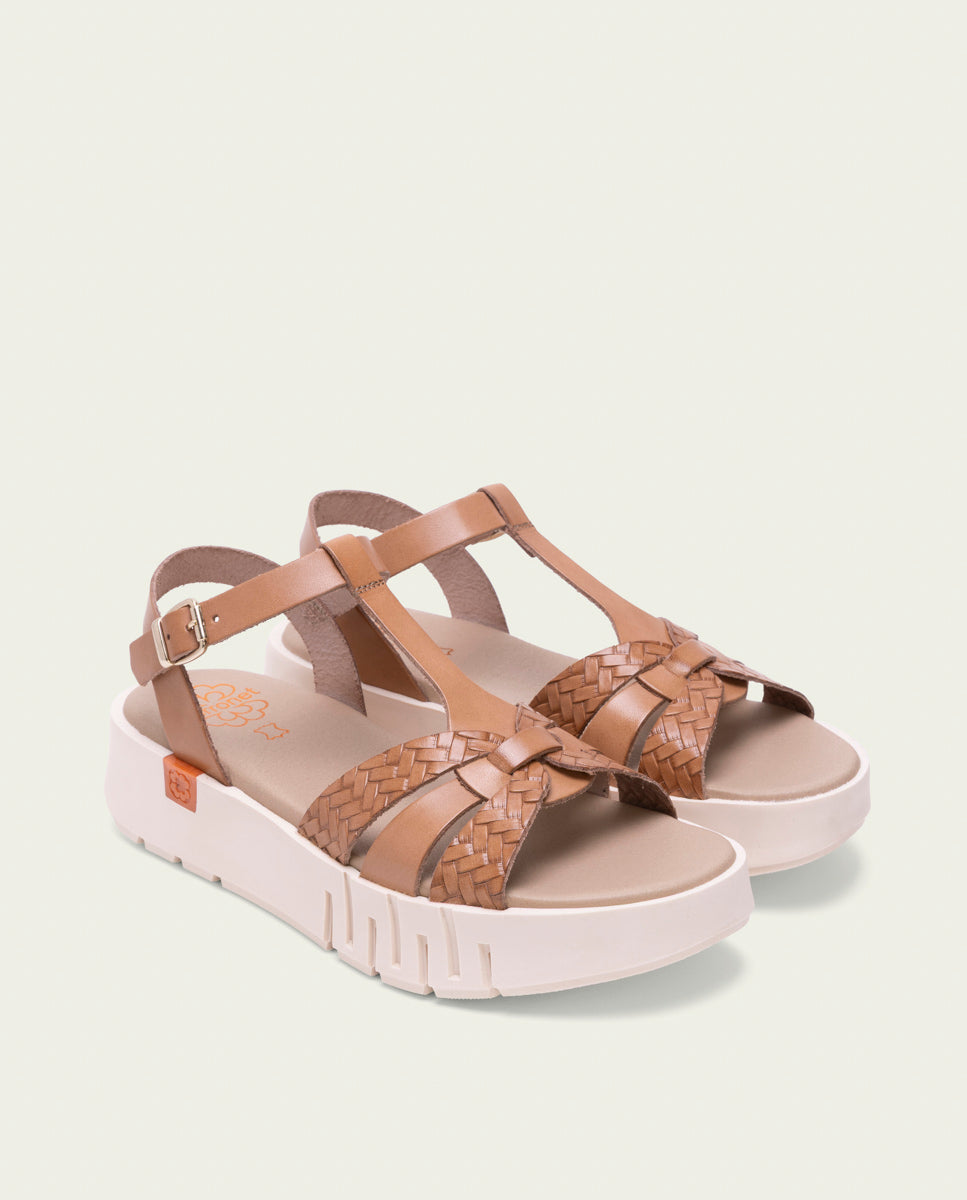 SANDALES À TALONS COMPENSÉS EN CUIR DULCE TAUPE