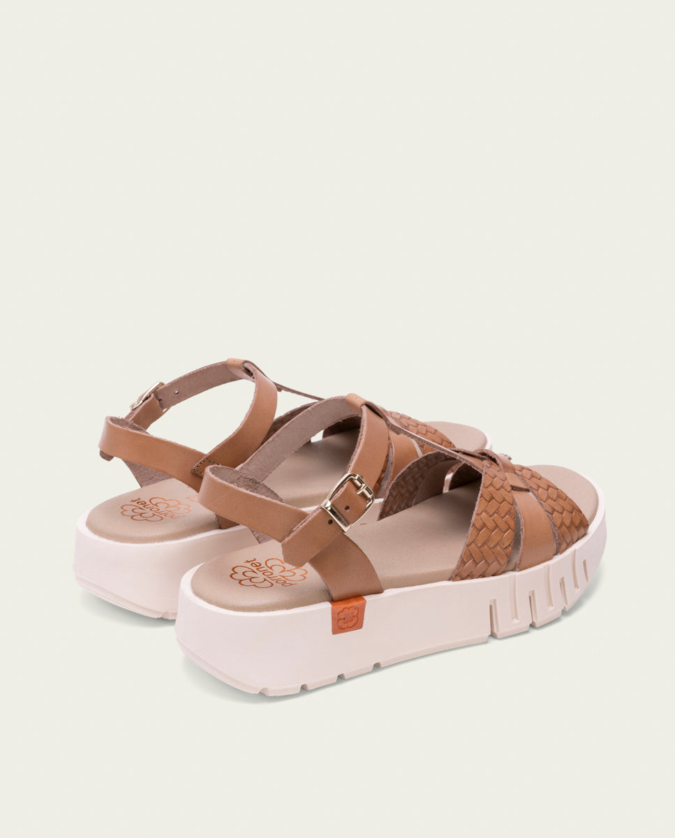 SANDALES À TALONS COMPENSÉS EN CUIR DULCE TAUPE