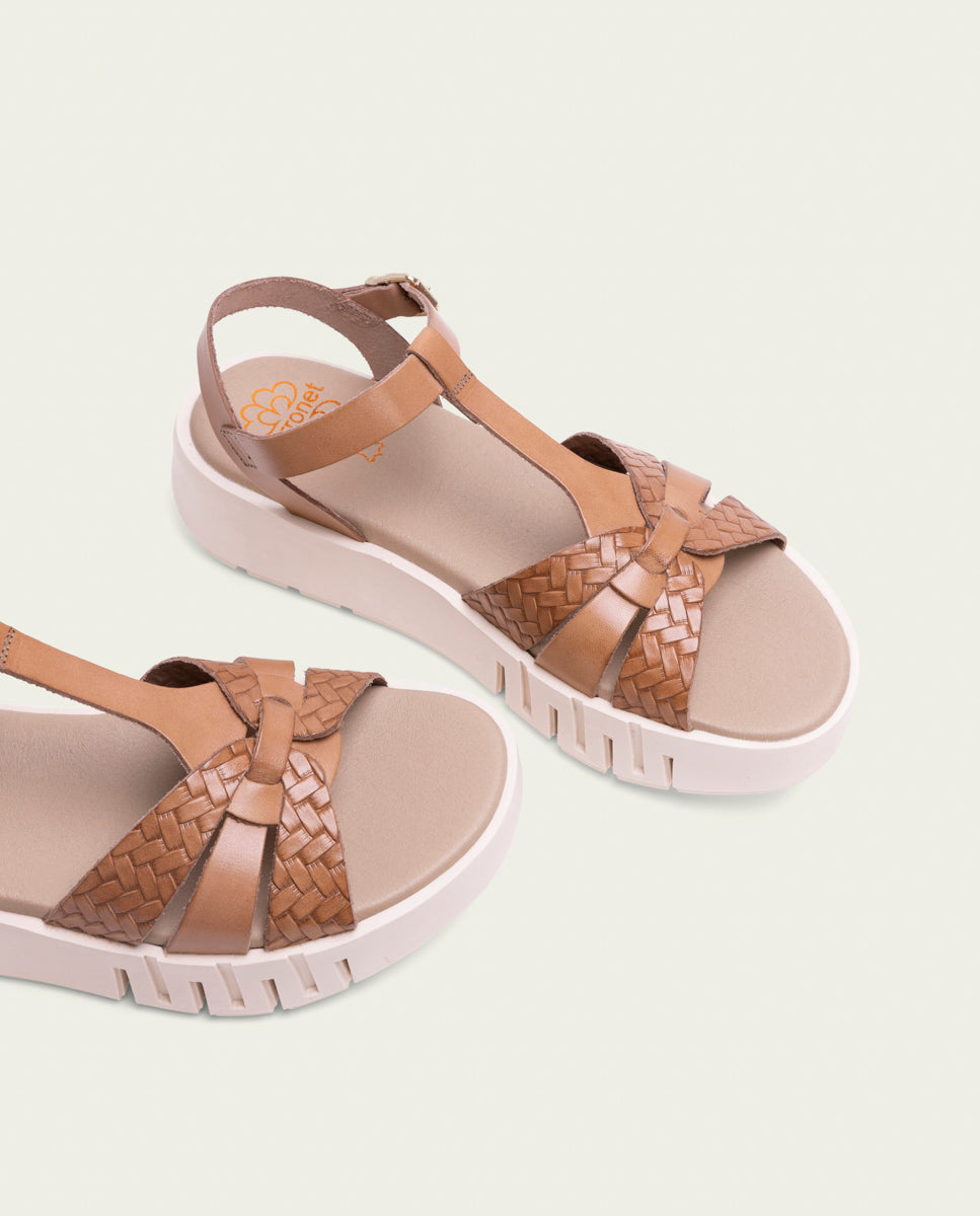 SANDALES À TALONS COMPENSÉS EN CUIR DULCE TAUPE