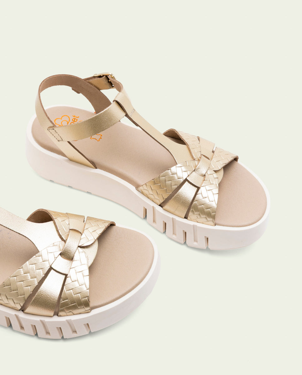 SANDALES À TALONS COMPENSÉS EN CUIR DULCE ORO