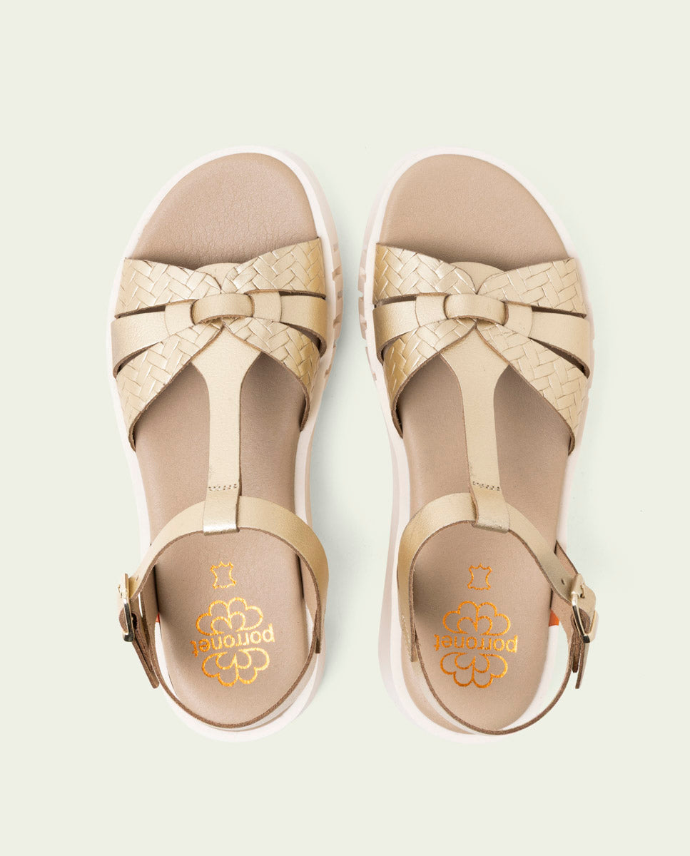 SANDALES À TALONS COMPENSÉS EN CUIR DULCE ORO