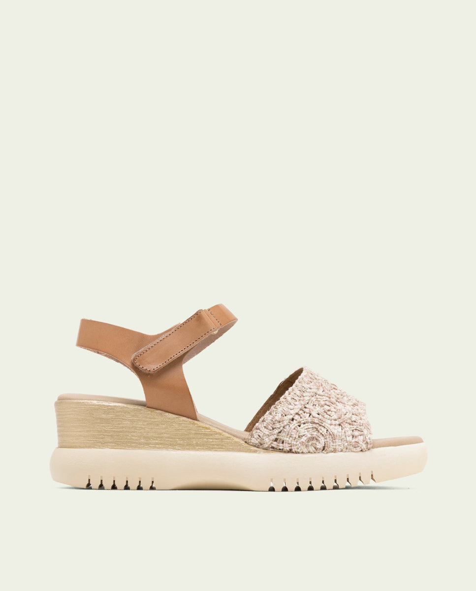 SANDALES À TALONS COMPENSÉS EN CUIR ELISA TAUPE