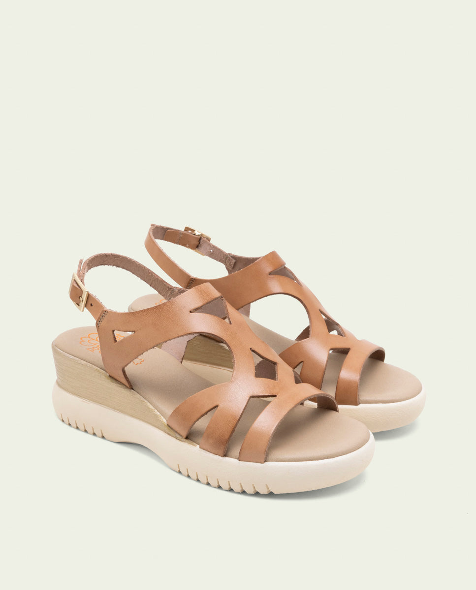 SANDALES À TALONS COMPENSÉS EN CUIR ESTELA TAUPE