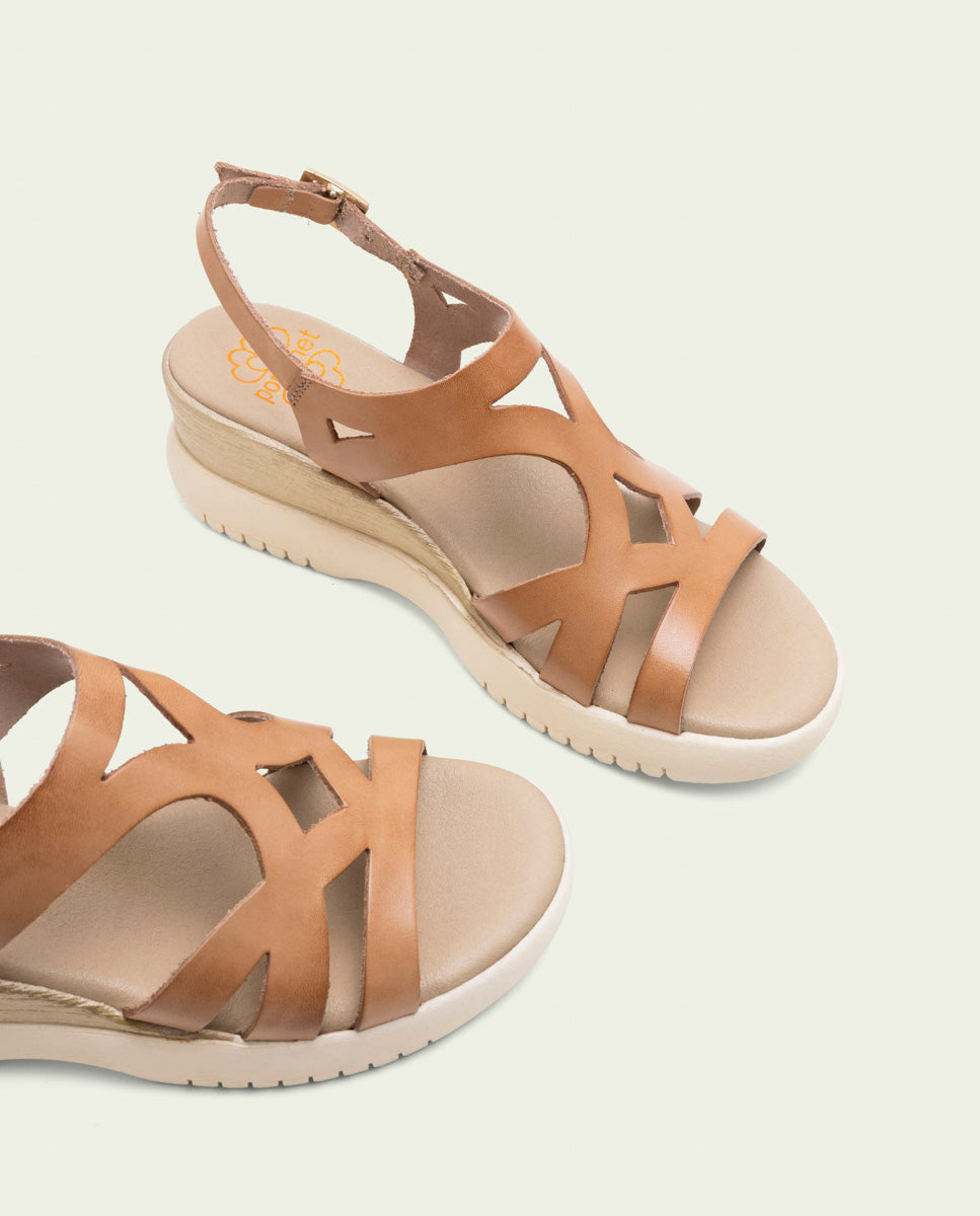 SANDALES À TALONS COMPENSÉS EN CUIR ESTELA TAUPE