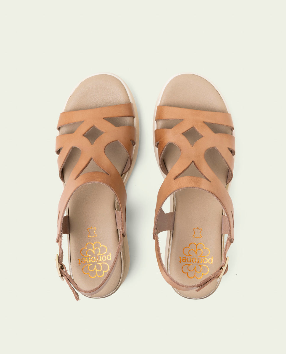 SANDALES À TALONS COMPENSÉS EN CUIR ESTELA TAUPE