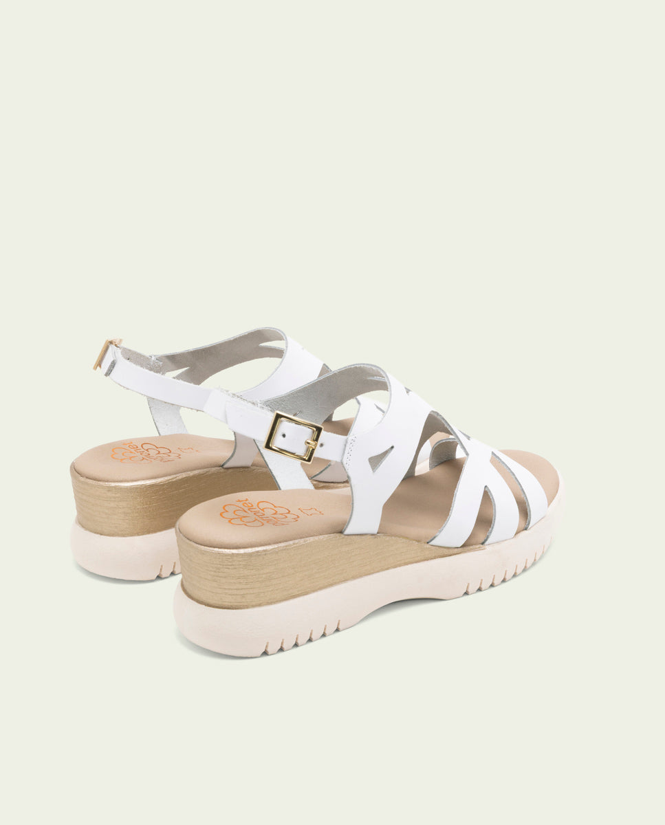 SANDALES À TALONS COMPENSÉS EN CUIR ESTELA BLANC