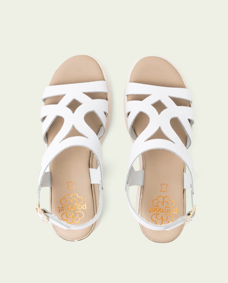 SANDALES À TALONS COMPENSÉS EN CUIR ESTELA BLANC