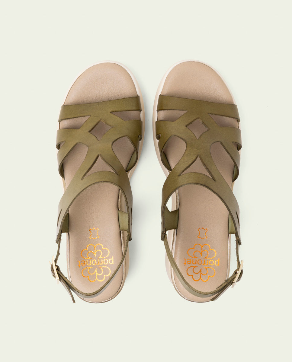 SANDALES À TALONS COMPENSÉS EN CUIR ESTELA KAKI